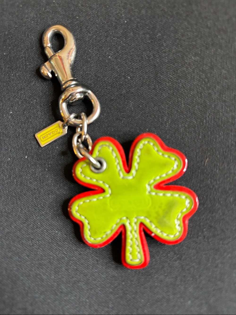 Coach Lime Green & Red Clover Key Charm with Silver Hardware